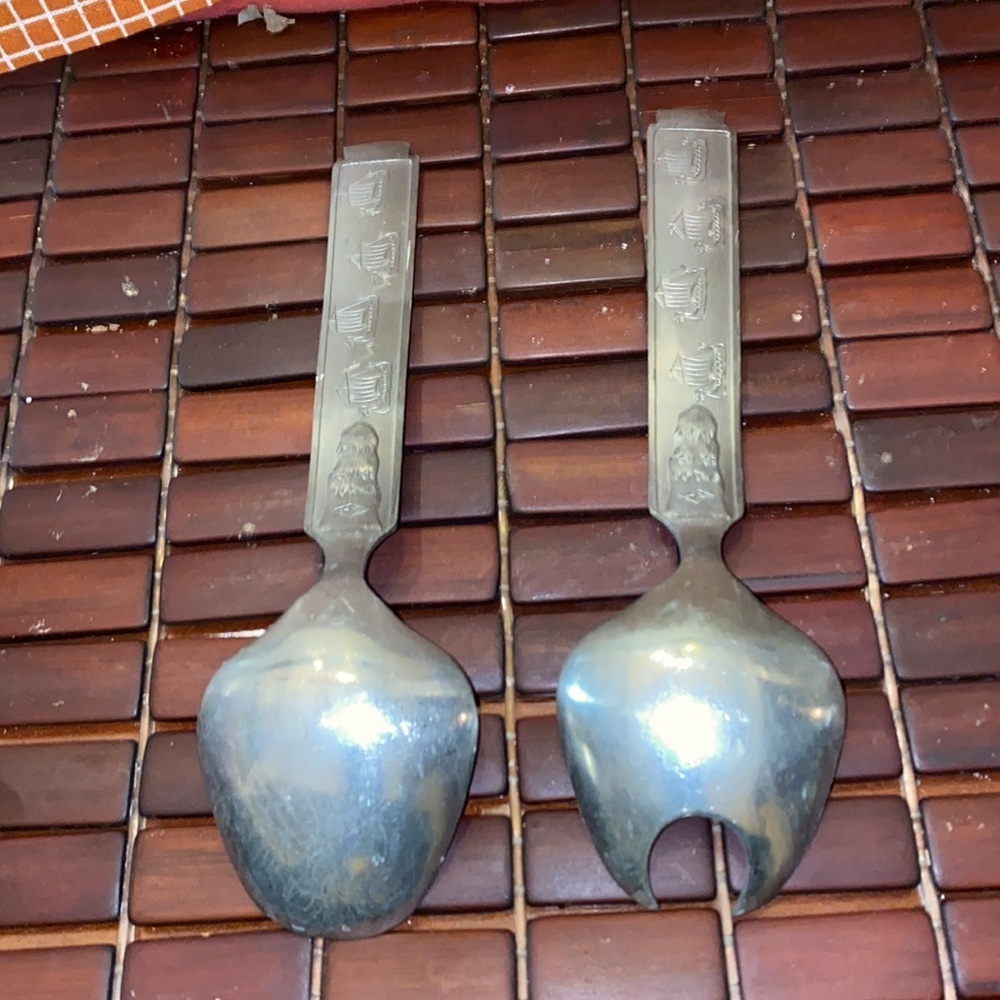Vintage Norway salad servers KONGE tinn Norwegian Pewter designer Heilac Olav - Picture 8 of 8